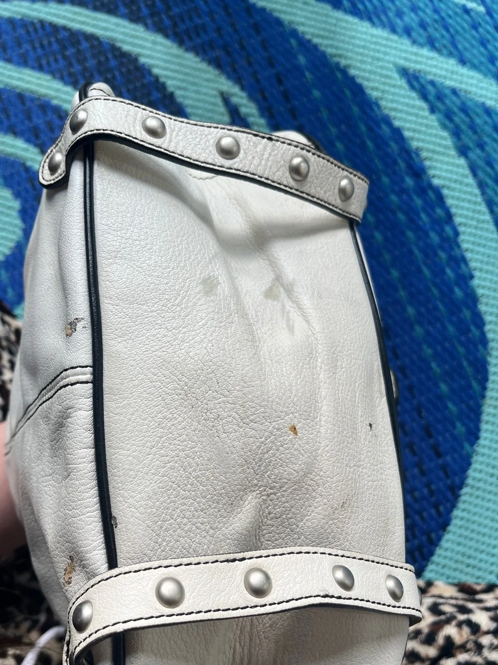 Hype White Leather Buckle Accent Satchel